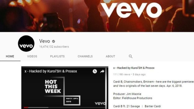 Hàng loạt tài khoản YouTube nổi tiếng của VEVO bị tin tặc tấn công