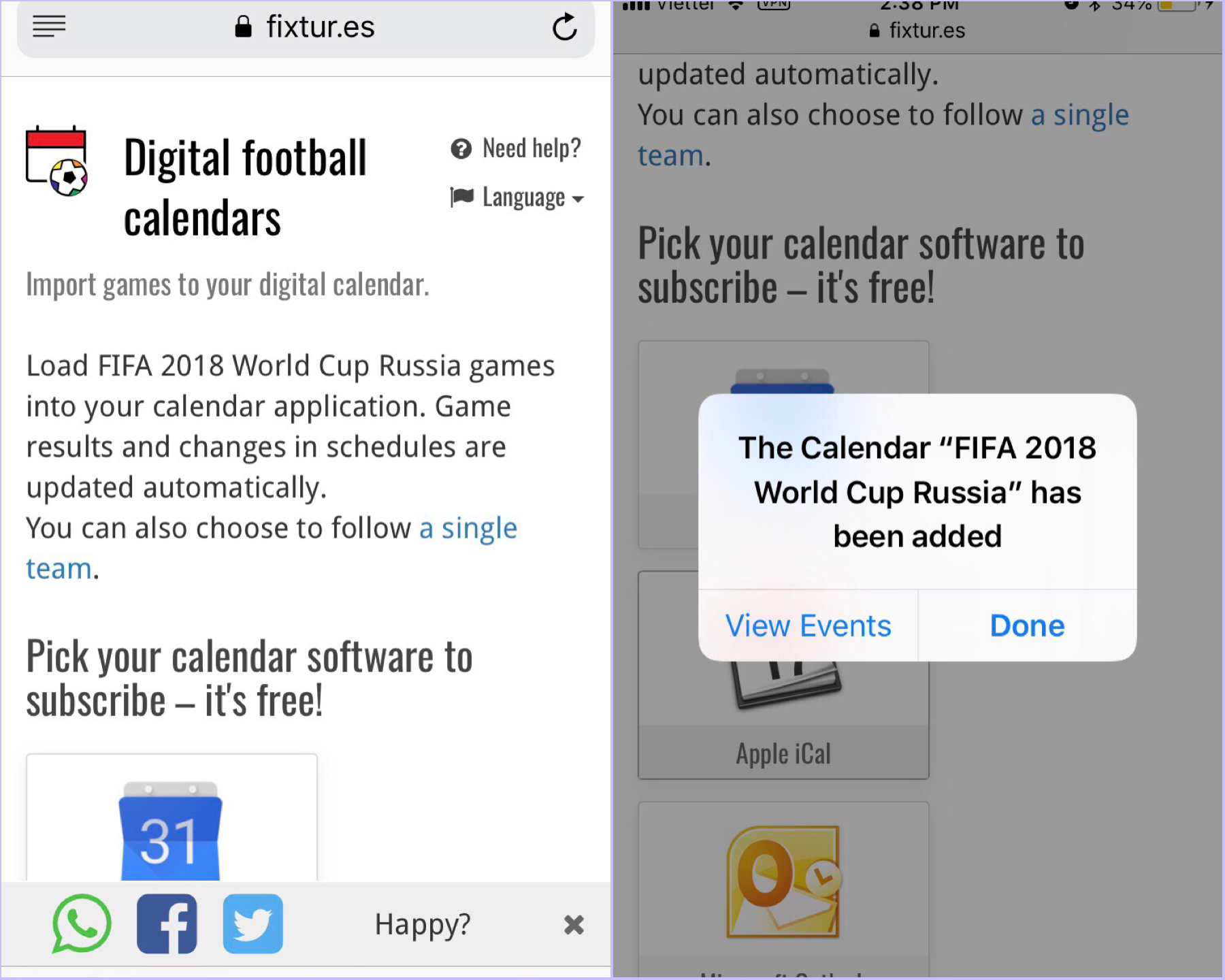 Đưa lịch thi đấu World Cup 2018 vào ứng dụng Calendar trên iPhone