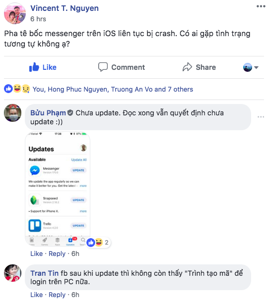 Bản cập nhật mới của Facebook Messenger trên iOS lại gặp lỗi đá ra liên tục