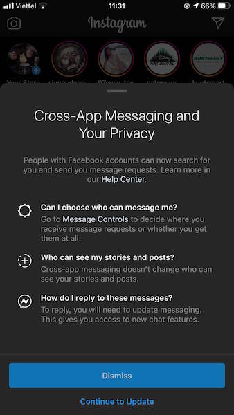 Instagram sẽ được đồng bộ trong Facebook Messenger