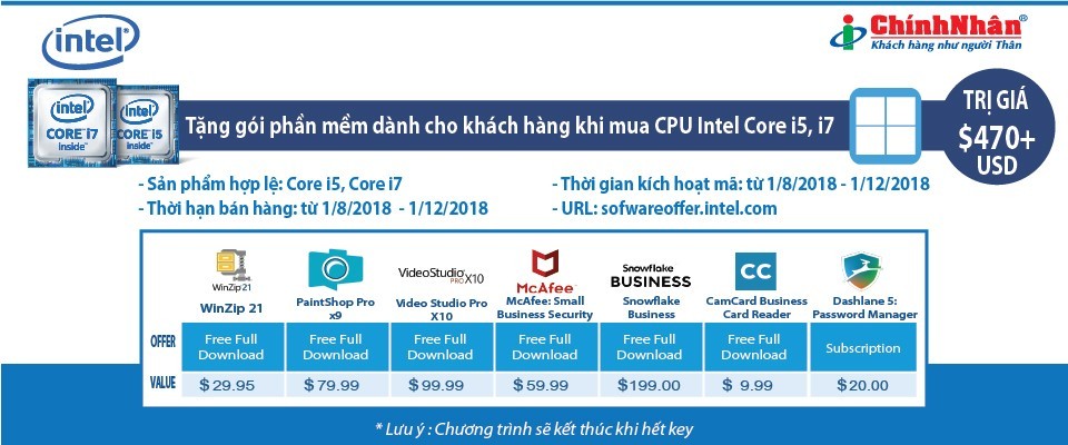 Chính Nhân khuyến mãi gói phần mềm khi mua CPU Intel