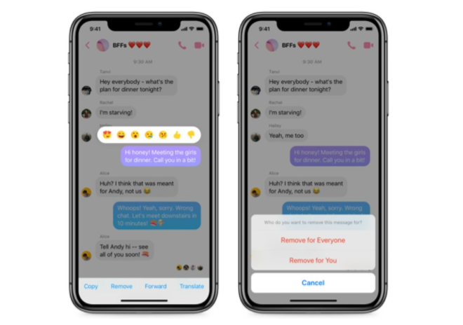 Facebook Messenger cho phép người dùng thu hồi tin nhắn đã gửi