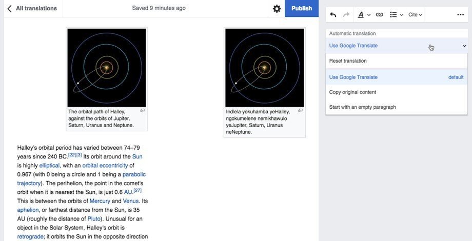 Wikipedia tích hợp Google Translate để đăng bài viết bằng nhiều ngôn ngữ