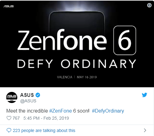 Asus ZenFone 6 sẽ ra mắt vào 16/5 tại Tây Ban Nha