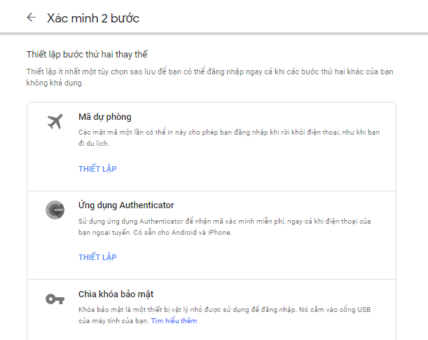 Thiết lập xác minh hai bước cho tài khoản Google