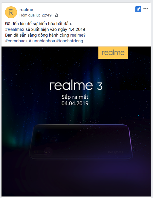 Realme 3 được ấn định ra mắt ngày 4/4