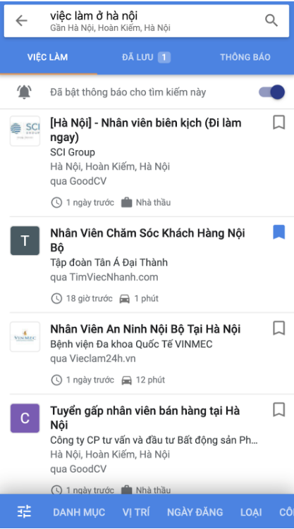 Google Tìm kiếm tích hợp tìm việc làm tại Việt Nam