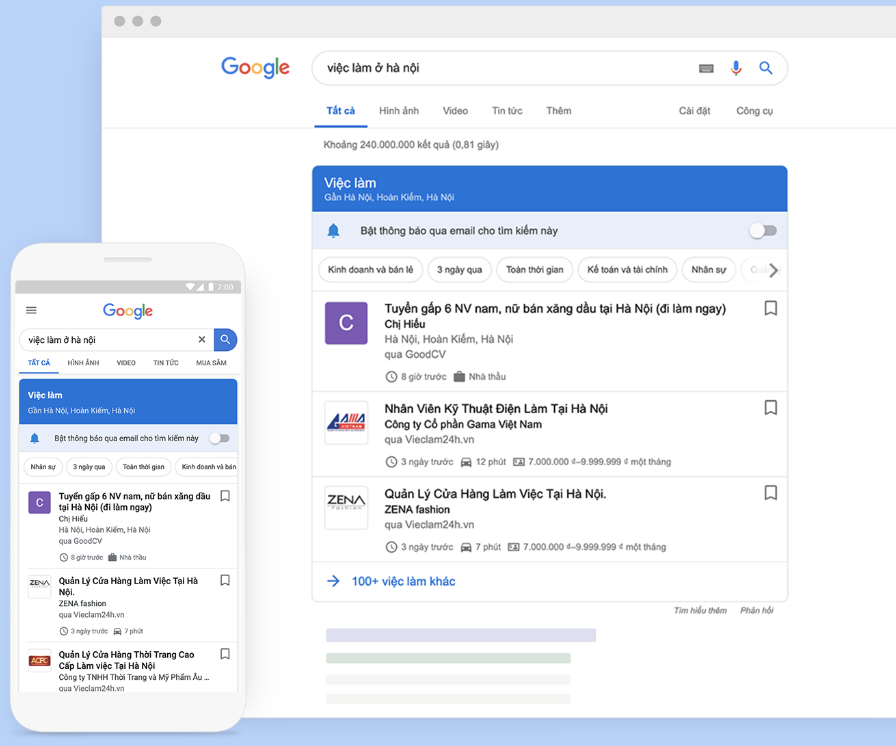 Google Tìm kiếm tích hợp tìm việc làm tại Việt Nam