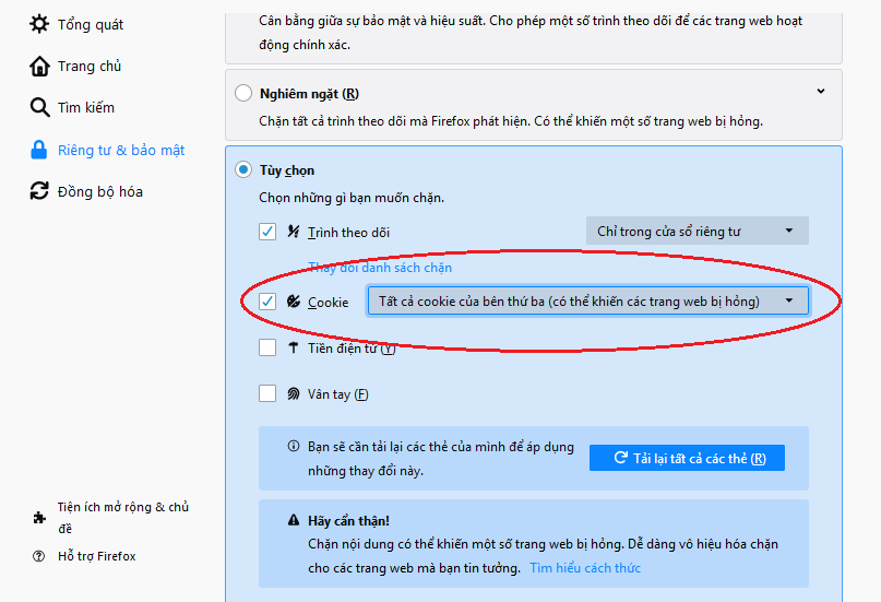 Firefox chặn cookie theo dõi người dùng