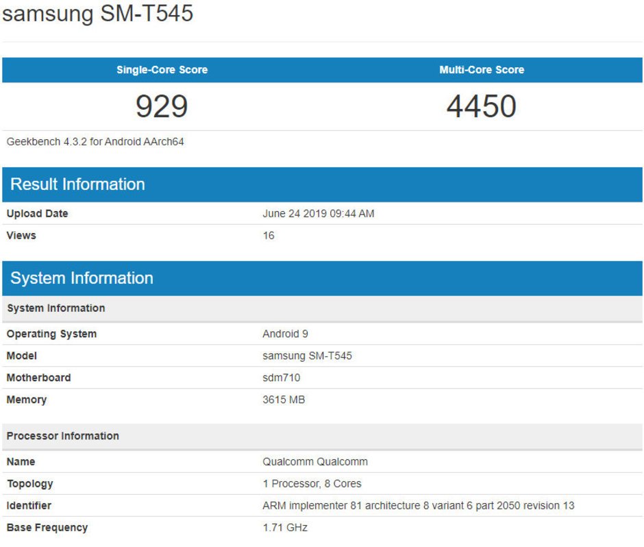 Rò rỉ tablet tầm trung mới của Samsung: chip Snapdragon 710 và RAM 4GB