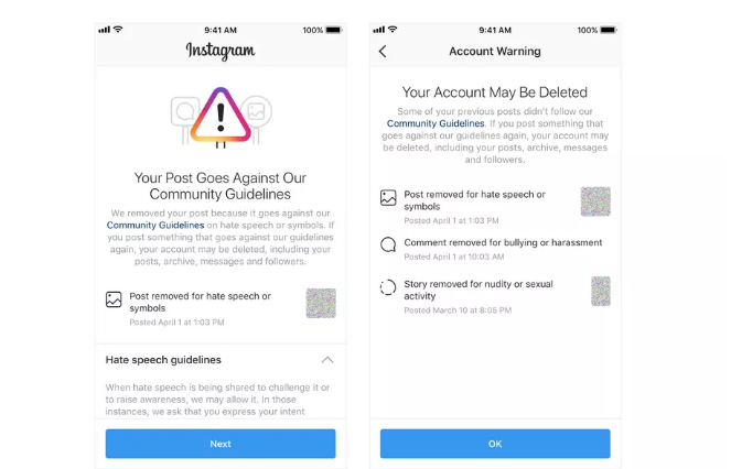 Instagram sẽ cảnh báo trước khi khóa tài khoản người dùng