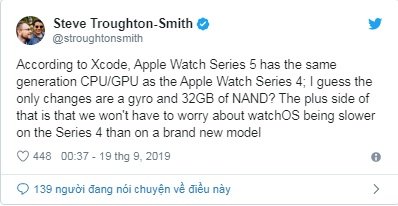 Apple Watch Series 5 sử dụng bộ xử lý tương tự phiên bản tiền nhiệm