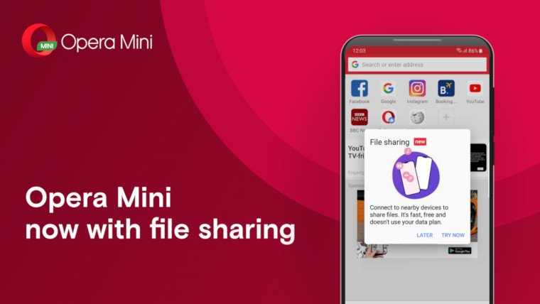 Trình duyệt Opera Mini đã hỗ trợ chia sẻ tập tin ngoại tuyến