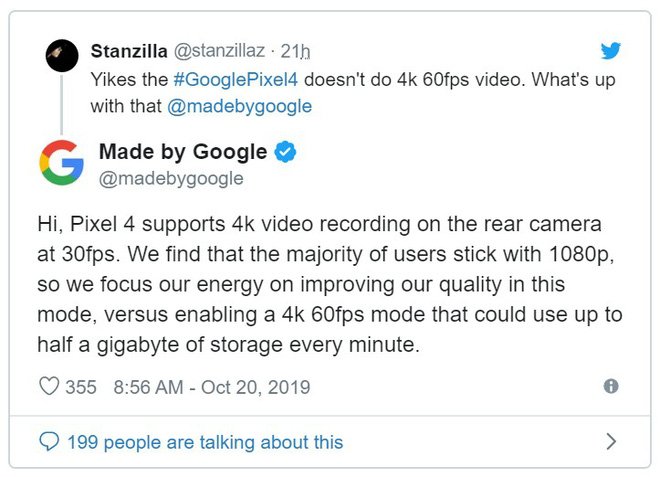 Tại sao Google không hỗ trợ quay video 4K 60fps trên Pixel 4?