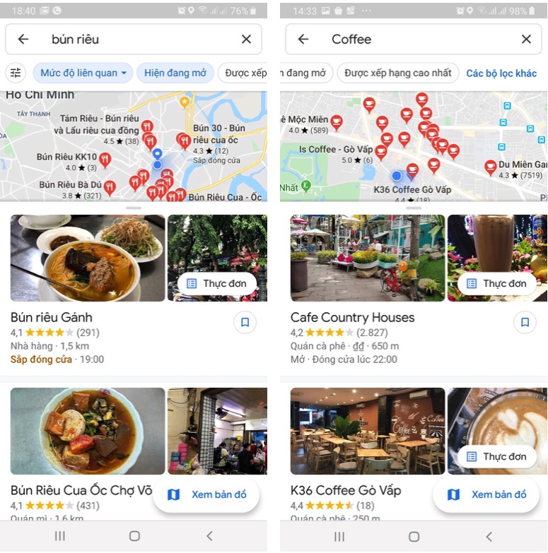 Tìm quán ăn ngày Tết với ứng dụng Google Maps