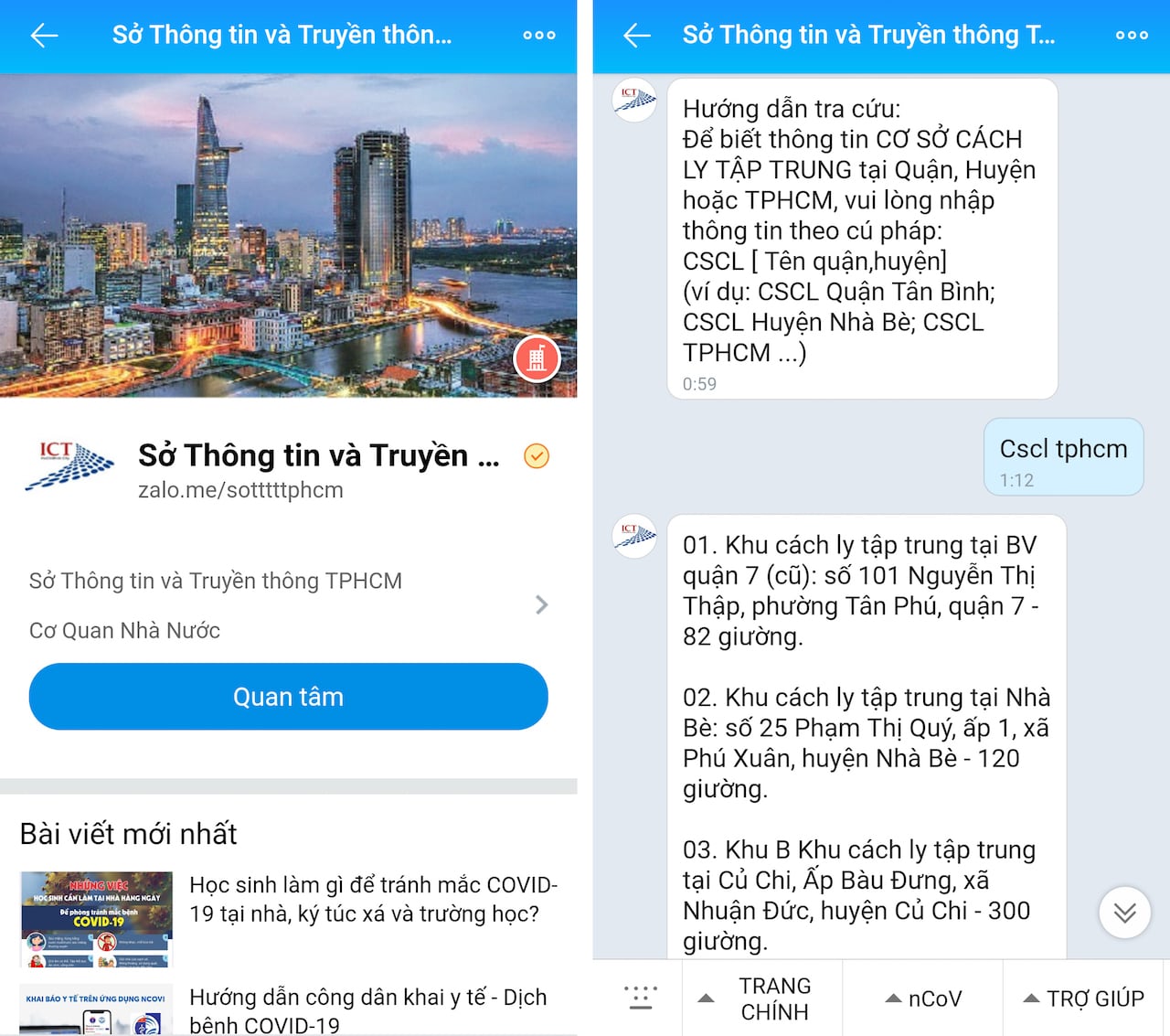 Theo dõi thông tin chính thống về COVID-19 trên Zalo của Sở Thông tin và Truyền thông