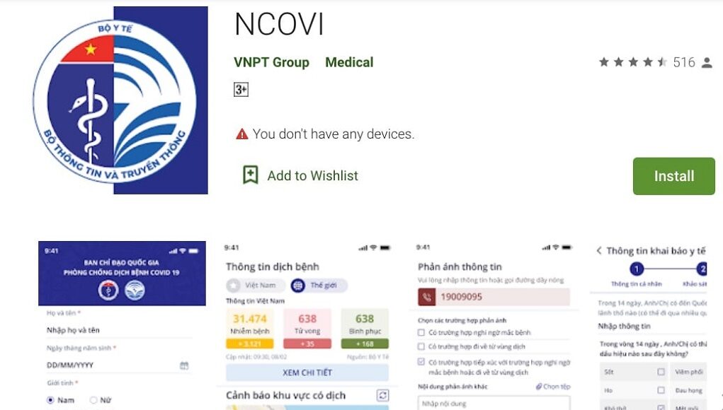 Ứng dụng NCOVI có thêm tính năng "Đăng ký điểm kiểm dịch"