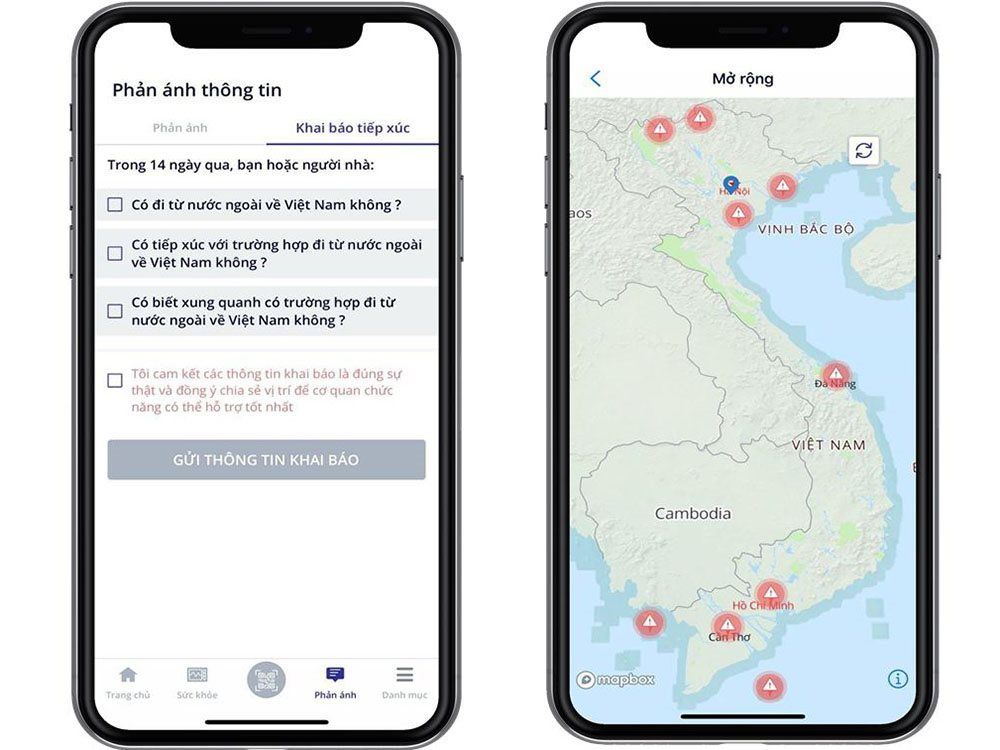 Ứng dụng khai báo y tế NCOVI vừa thêm hai tính năng mới: khai báo tiếp xúc và mở rộng bản đồ