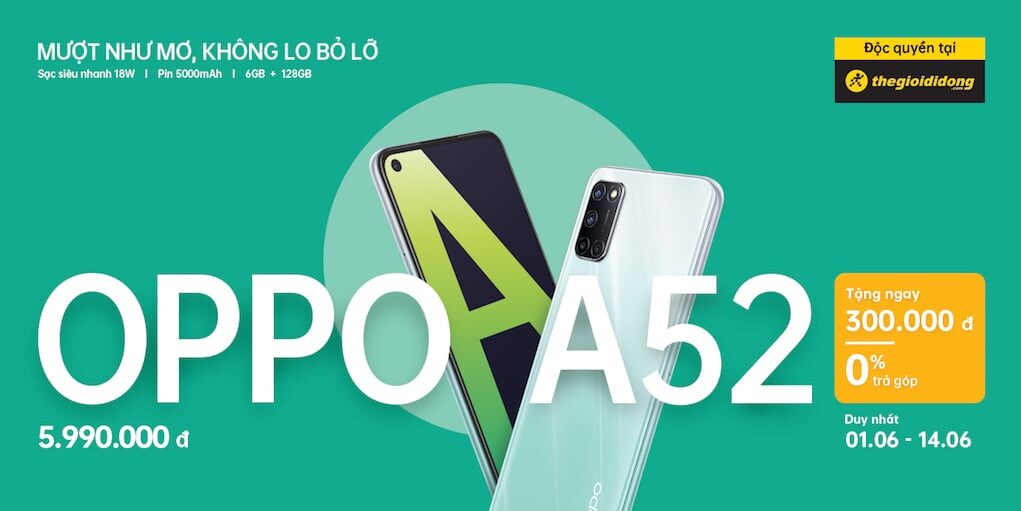 OPPO A52 mở bán độc quyền tại Thế Giới Di Động