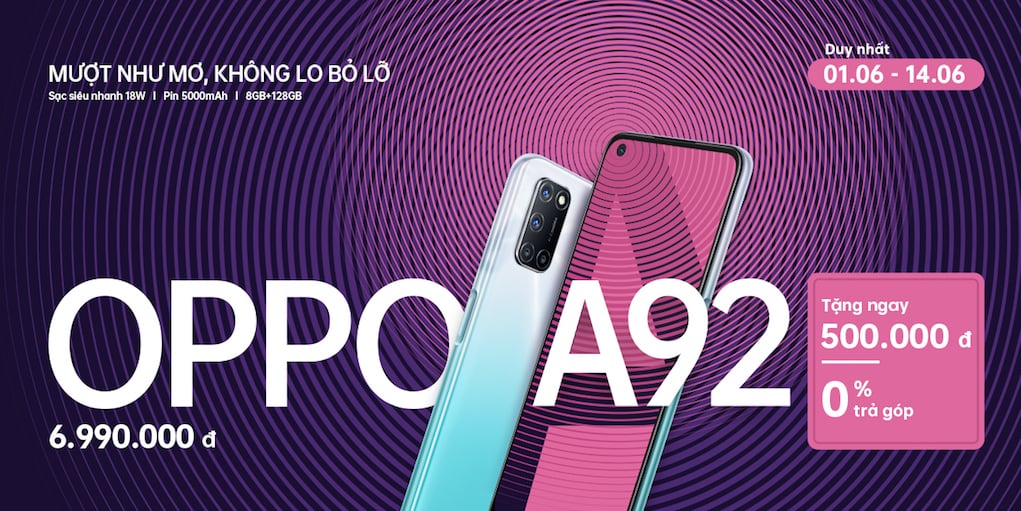 OPPO A92 lên kệ: hai màu đen và trắng, giá 7 triệu đồng