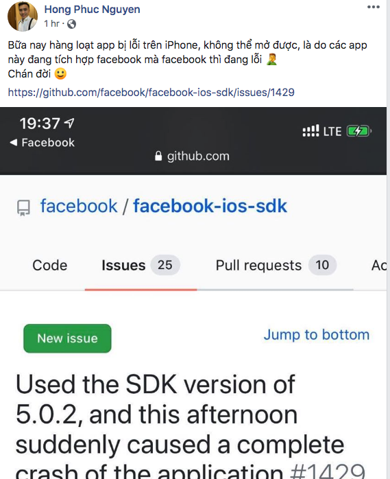 Facebook làm hàng loạt ứng dụng trên iOS bị treo (crash)