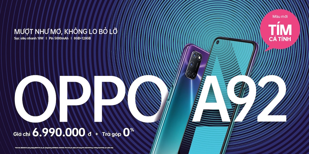 OPPO A92 thêm màu Tím Cá Tính, giá không đổi