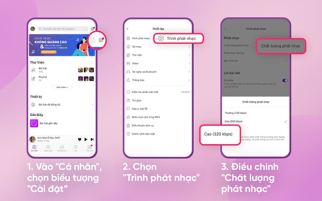 Zing MP3 miễn thu phí nghe nhạc chất lượng cao 320Kbps