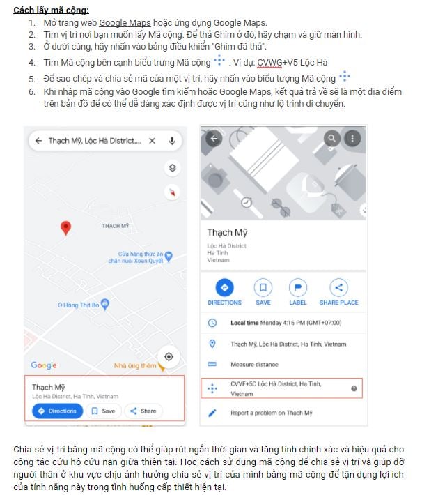 Người dân miền Trung nên chia sẻ mã cộng từ Google Maps cho đội cứu hộ