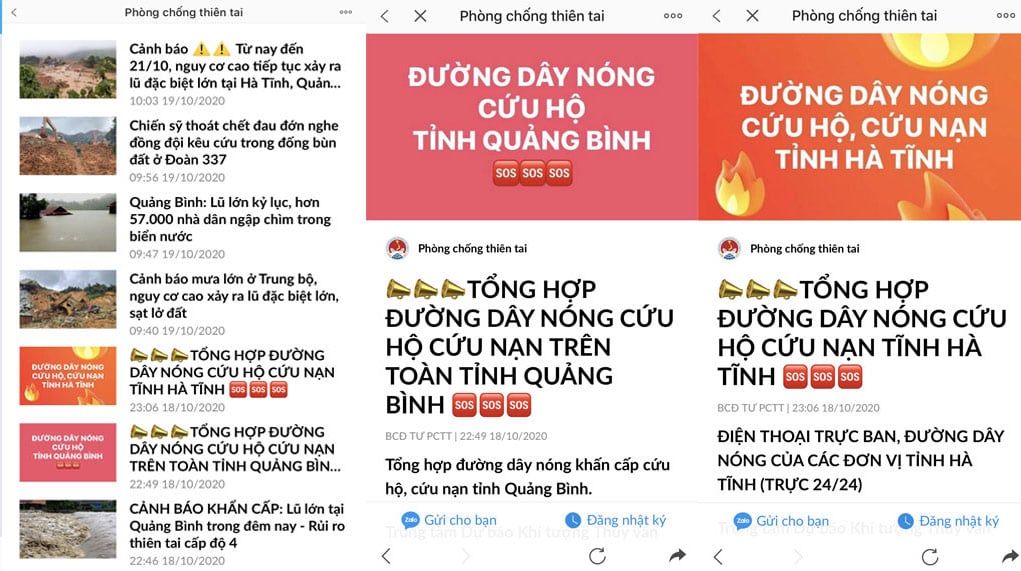 Tổng cục Phòng chống thiên tai thông tin khẩn về tình hình mưa lũ trên Zalo