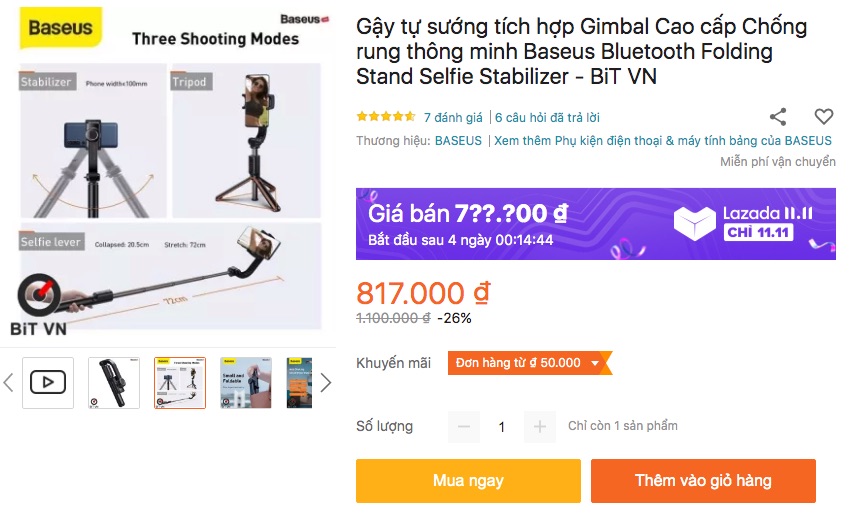 Gậy selfie tích hợp gimbal Baseus