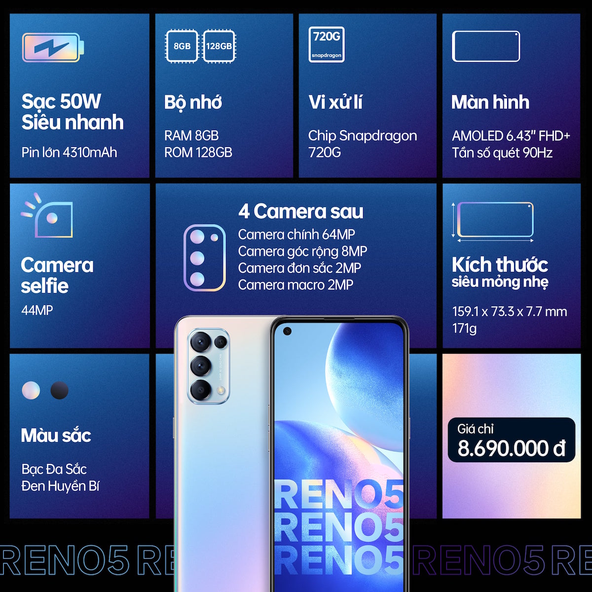 OPPO Reno5 chính thức ra mắt với hai màu, giá 8,7 triệu đồng