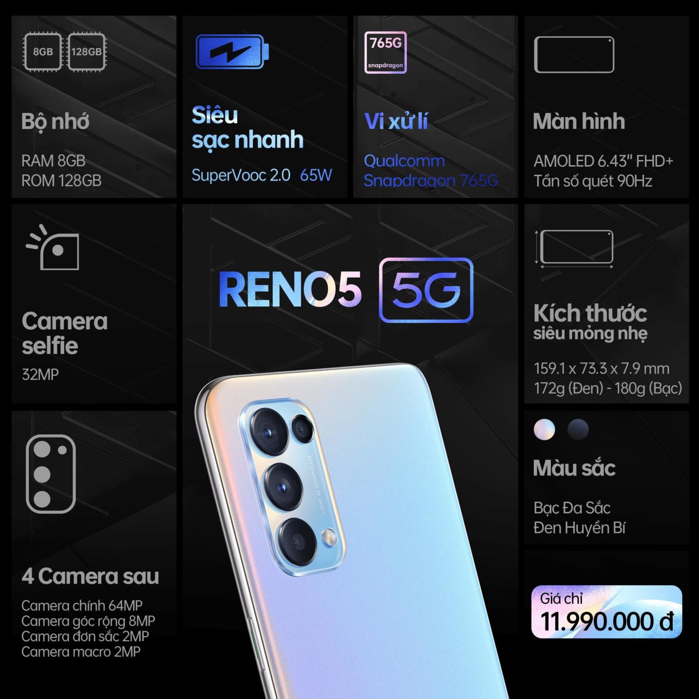 OPPO Reno5 5G bán từ hôm nay, giá 12 triệu đồng