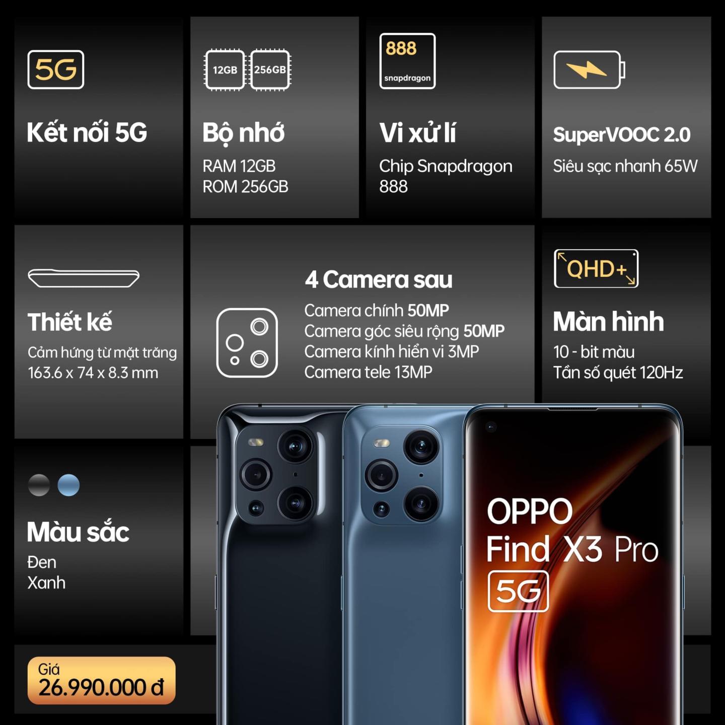 Flagship OPPO Find X3 Pro 5G mở bán ngày 30.5, giá 27 triệu đồng