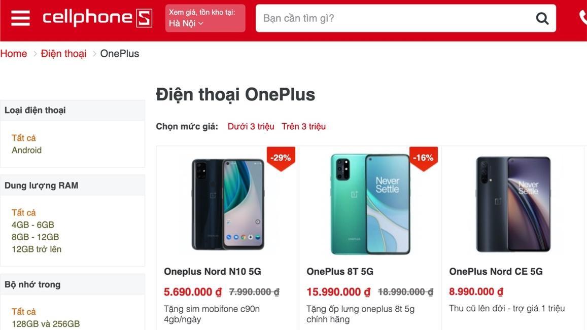 CellphoneS mở bán loạt smartphone OnePlus cùng nhiều ưu đãi quà tặng độc quyền