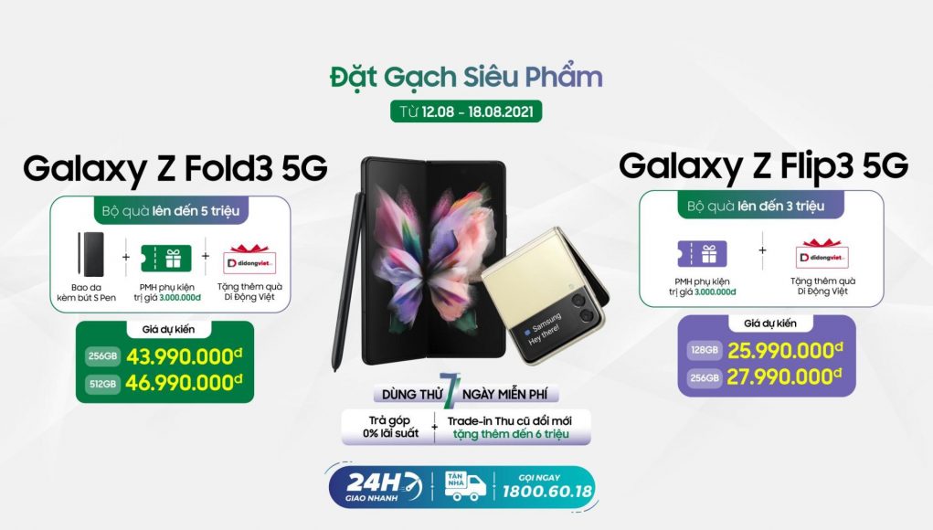 Di Động Việt mở đặt gạch Galaxy Z Fold3 và Z Flip3, tặng bộ quà đến 7 triệu