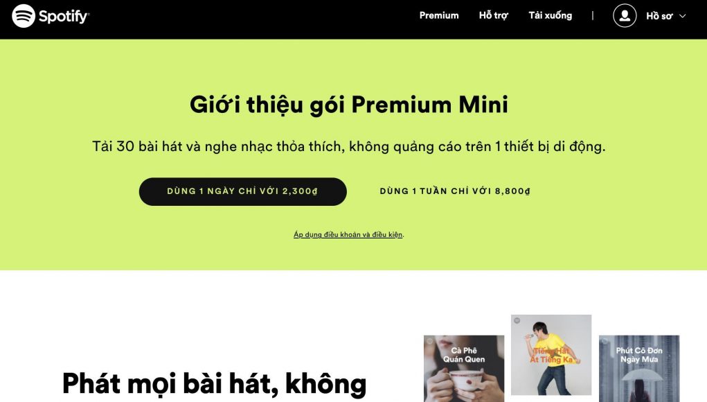 Spotify ra mắt gói đăng ký hàng ngày và hàng tuần Premium Mini