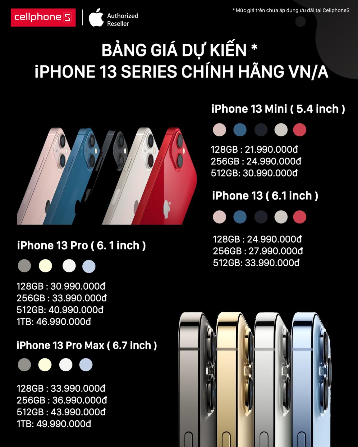 CellphoneS công bố giá bán dự kiến của iPhone 13 tại thị trường Việt