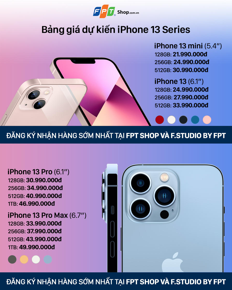 FPT Shop: iPhone 13 Series có giá dự kiến từ 21,99 triệu đồng