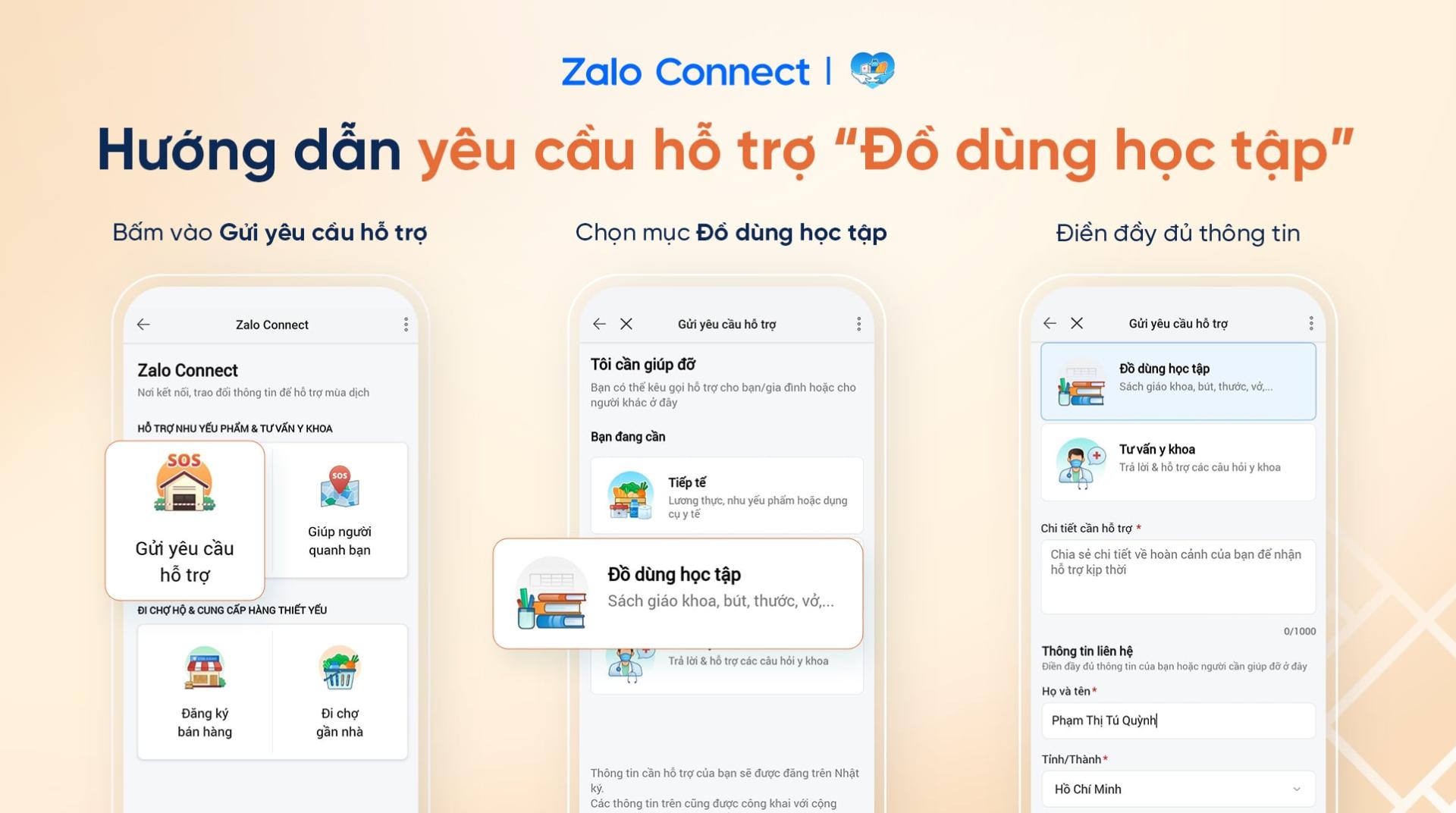 Hỗ trợ đồ dùng học tập cho học sinh qua Zalo Connect