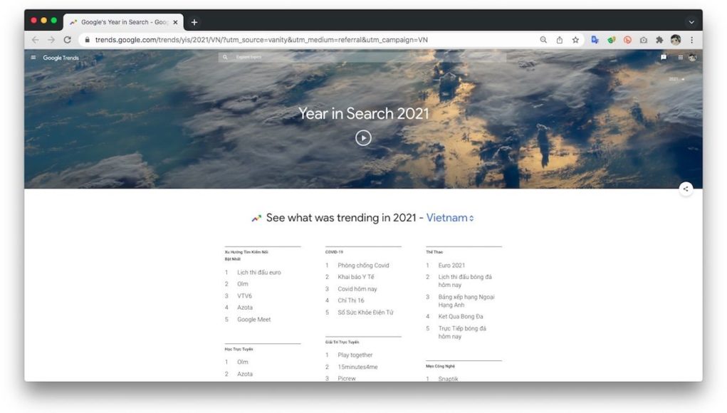 Google công bố danh sách xu hướng tìm kiếm nổi bật của người Việt Nam năm 2021
