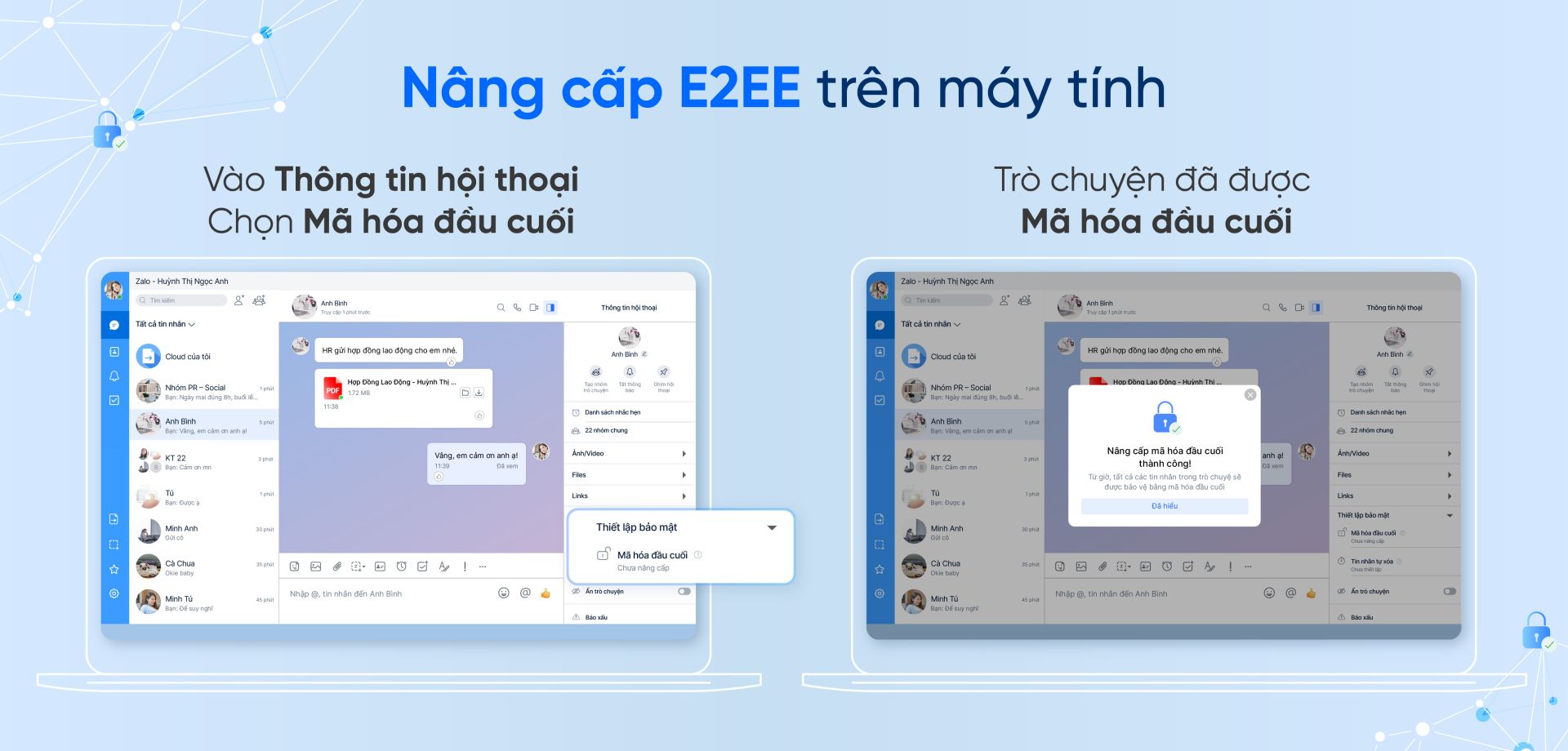 Zalo chính thức hỗ trợ mã hóa đầu cuối (E2EE)