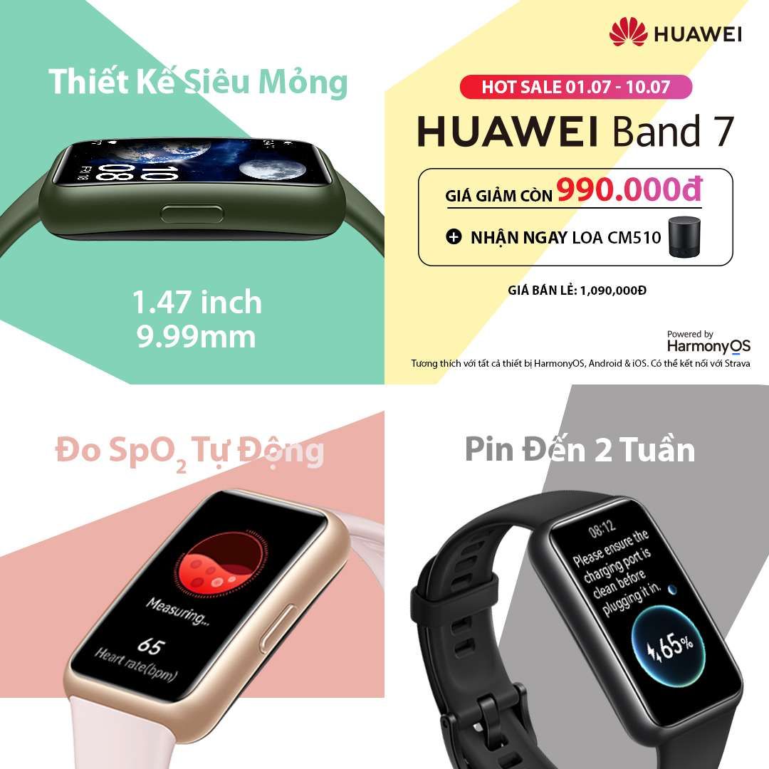 Vòng tay thông minh Huawei Band 7 ra mắt
