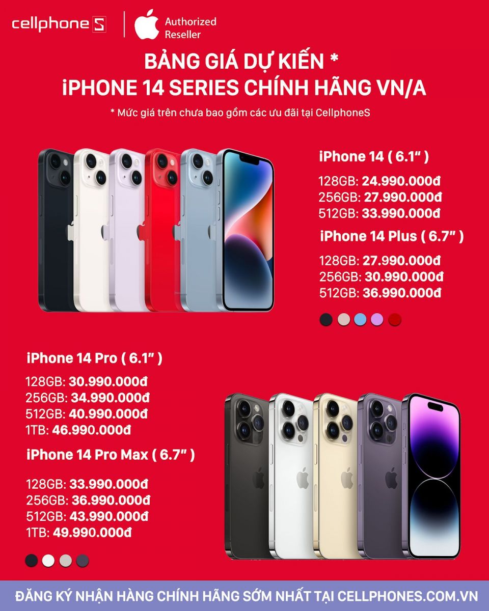 CellphoneS công bố thời gian đặt trước và mở bán iPhone 14 series chính hãng tại Việt Nam