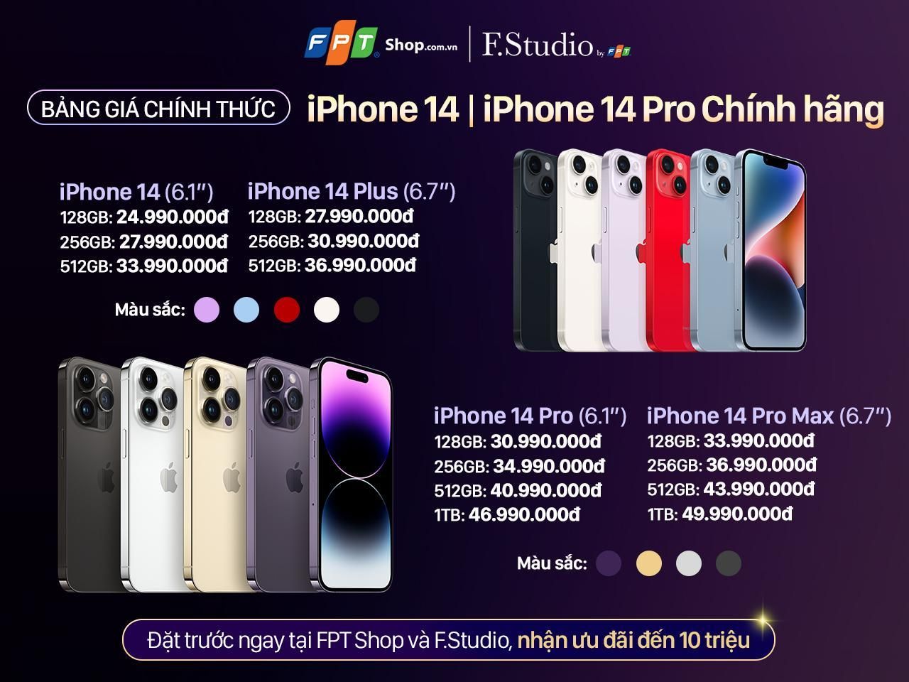 FPT Shop và F.Studio by FPT chính thức nhận đặt trước iPhone 14 Series kèm ưu đãi đến 10 triệu + Bảo hành 2 năm