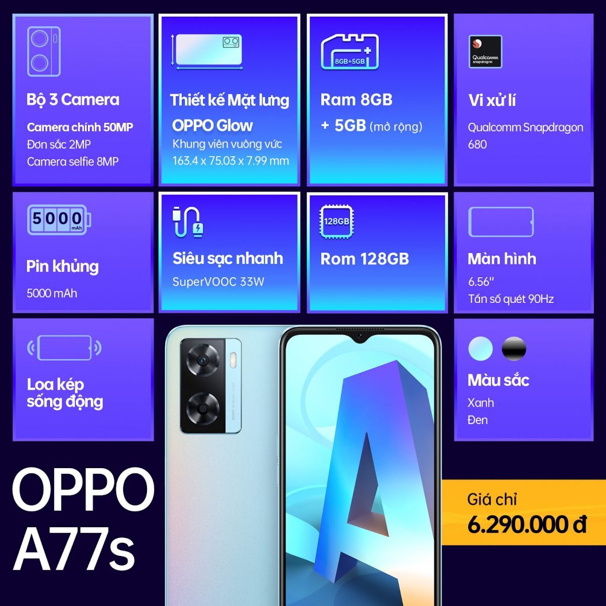 OPPO A77s lên kệ, giá 6,3 triệu đồng