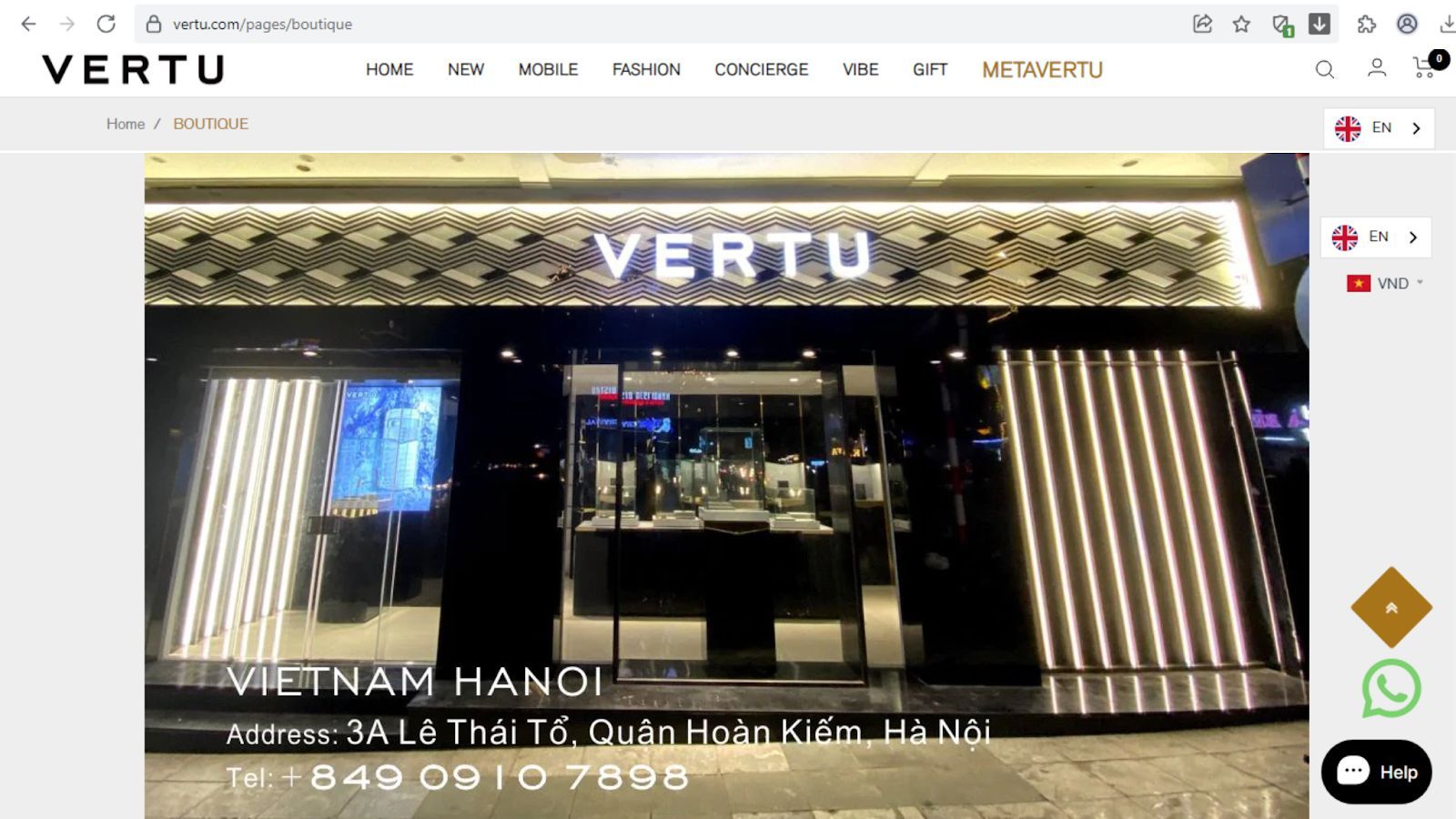 Việt Nam có 2 trong 10 cửa hàng trên toàn thế giới được lên website Vertu