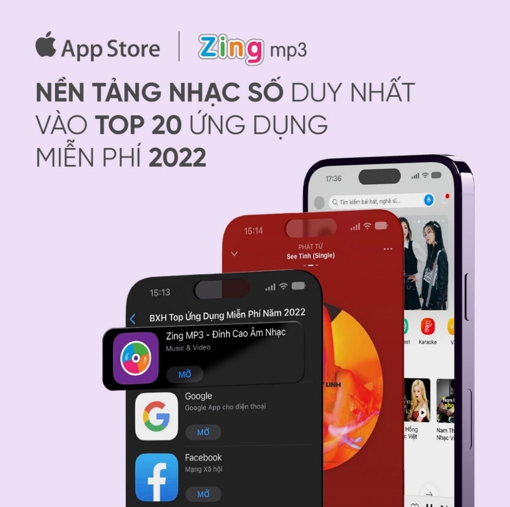 Zing MP3 là nền tảng nhạc số duy nhất góp mặt trong bảng xếp hạng App Store 2022