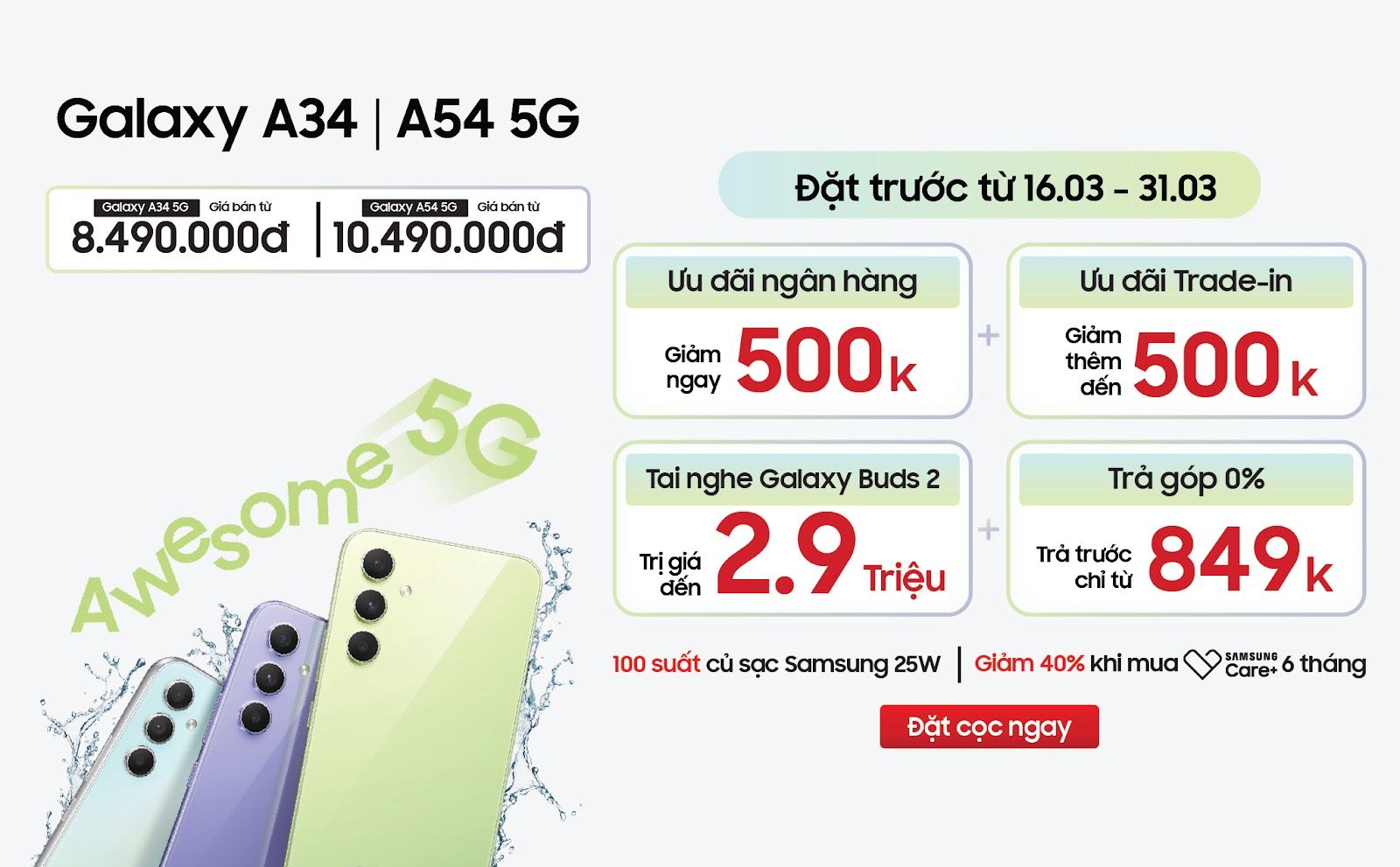 Galaxy A34 và A54 5G ra mắt giá từ 8,49 triệu đồng