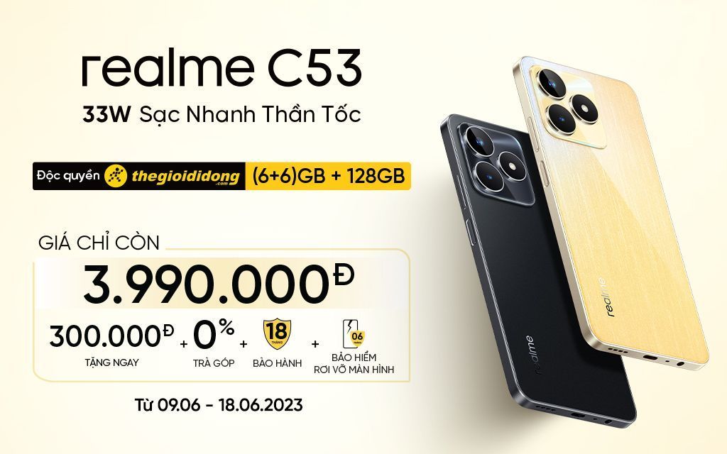 Realme C53 mở bán độc quyền tại Thế Giới Di Động với giá 4 triệu