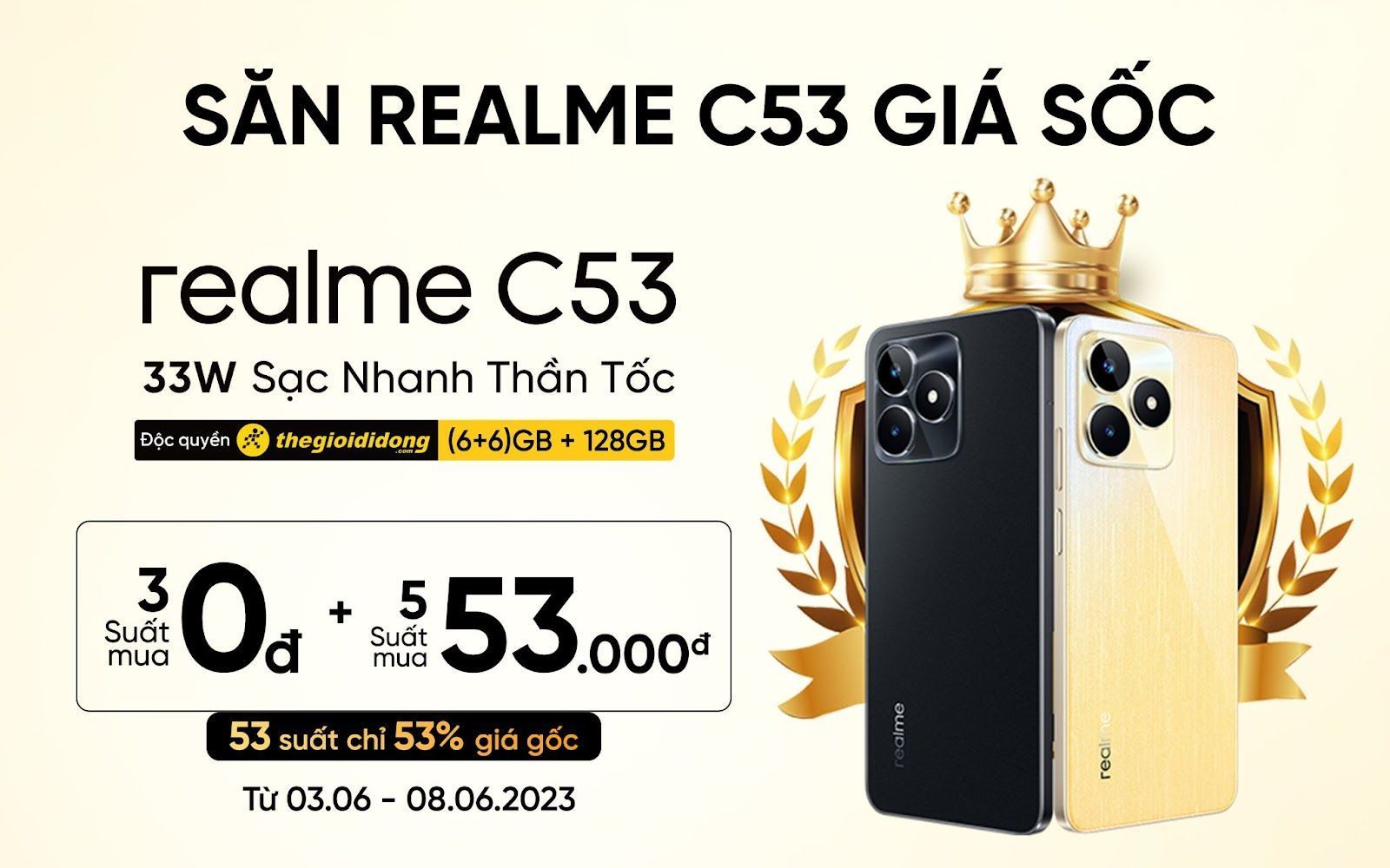 Realme C53 mở bán độc quyền tại Thế Giới Di Động với giá 4 triệu